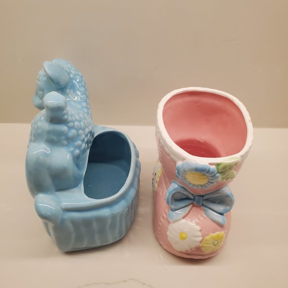 VINTAGE Baby Room Succulent Planters Decor Pastel Colours Sheep Bunny Bow Floral - Picture 3 of 5